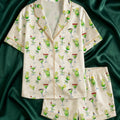 Green Cocktail Pajama Set, Margarita Silk Sleepwear, Bachelorette Party Pjs, Cute Martini Print Loungewear, Bridesmaid Gift, Gift for Her