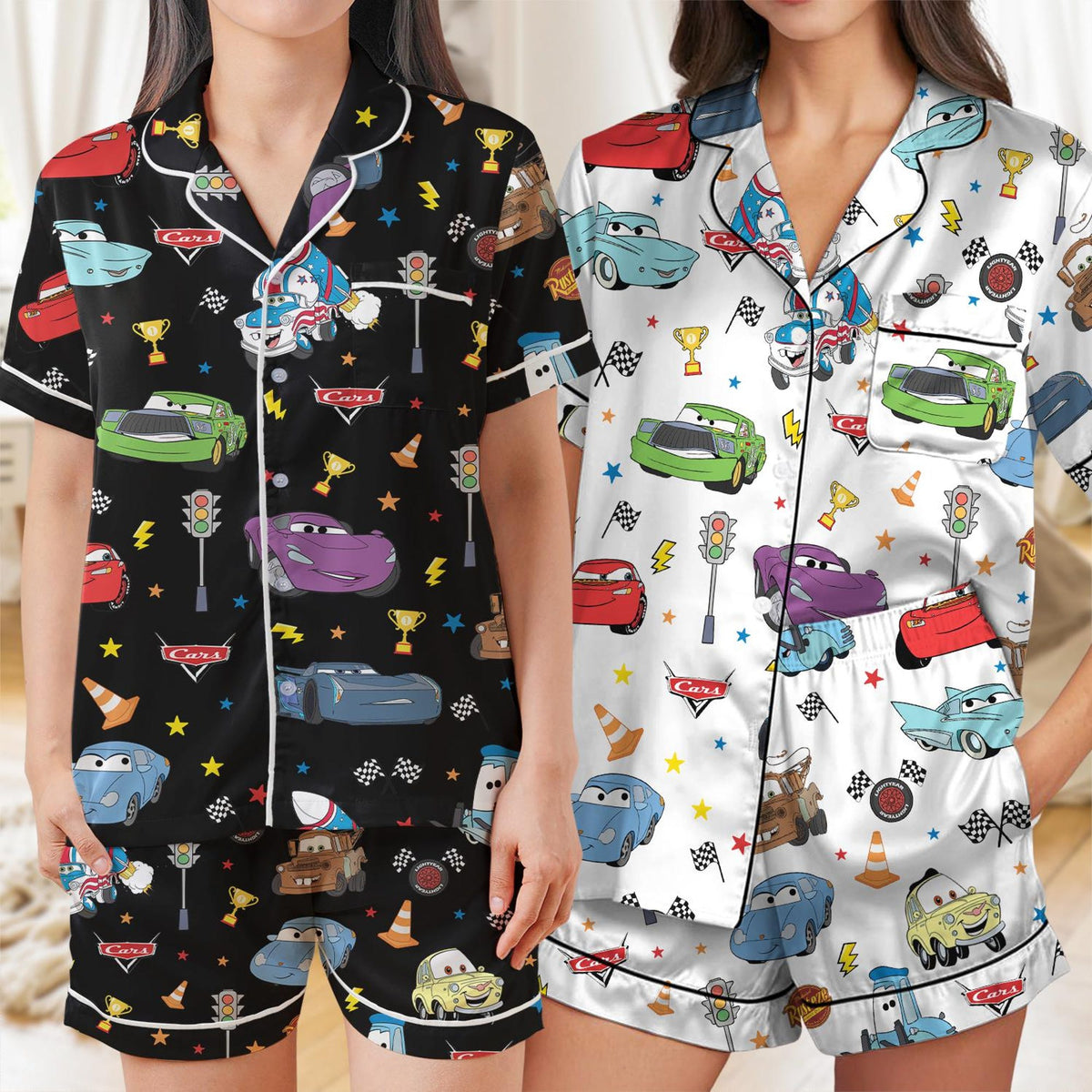 Disney Cars Pajamas Shirt, Disney Sleepwear Set, Cars Pixar Character, Disney Fan Gift,Disney Pajamas Characters,Mc Queen Mater Sally Hudson