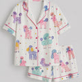 Women’s Colorful Poodle Print Pajama Set, Short Sleeve Dog Lover Sleepwear, Cute Pet Pajamas