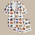 Womens Blueberry Pajama Set Cute Bakery Print Sleepwear Short Sleeve Button Down Loungewear PJs