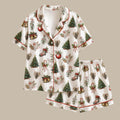 Christmas Satin Pajama Set for Women, Festive Holiday Print Sleepwear, Vintage Christmas Print Matching Family Pajamas Holiday Sleepwear Set