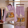 Cute Cat Pajama Set, Green Reading Cats Loungewear, Unique Animal Print Sleepwear, Comfy Pajamas for Cat Lovers, Cozy Gift for Her