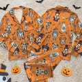 Disney Halloween Satin Pajamas, Mickey Mouse Pumpkin Sleepwear Set, Cute Cartoon Pajama Set, Spooky Season Gift, Comfortable Lounge Wear