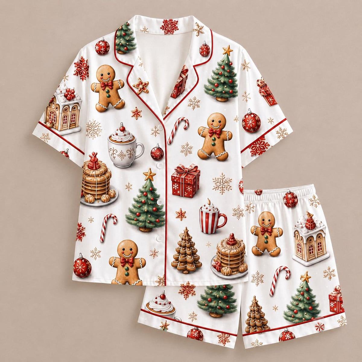 Christmas Pajama Set for Women, Festive Gingerbread Holiday Sleepwear, Cute Xmas Pajamas for Mom and Daughter, Cozy Winter Lounge Set