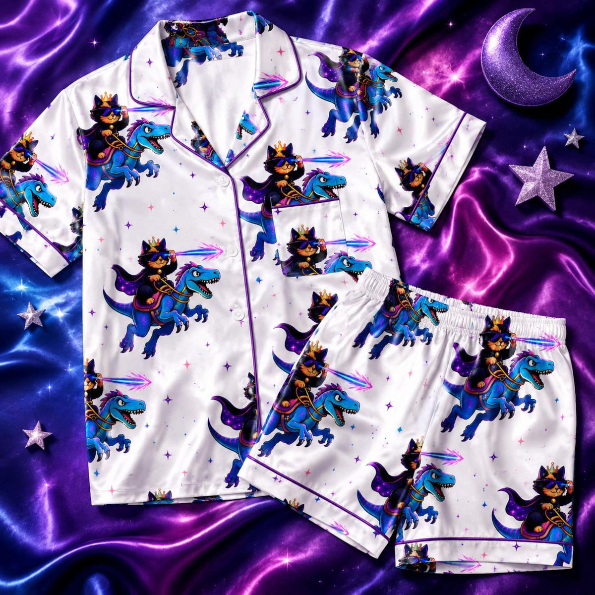 Dungeon Crawler Cat Pajama Set, This Is an Outrage Satin Sleepwear, Fantasy Book Lover PJs, Funny Black Cat Pajama Gift