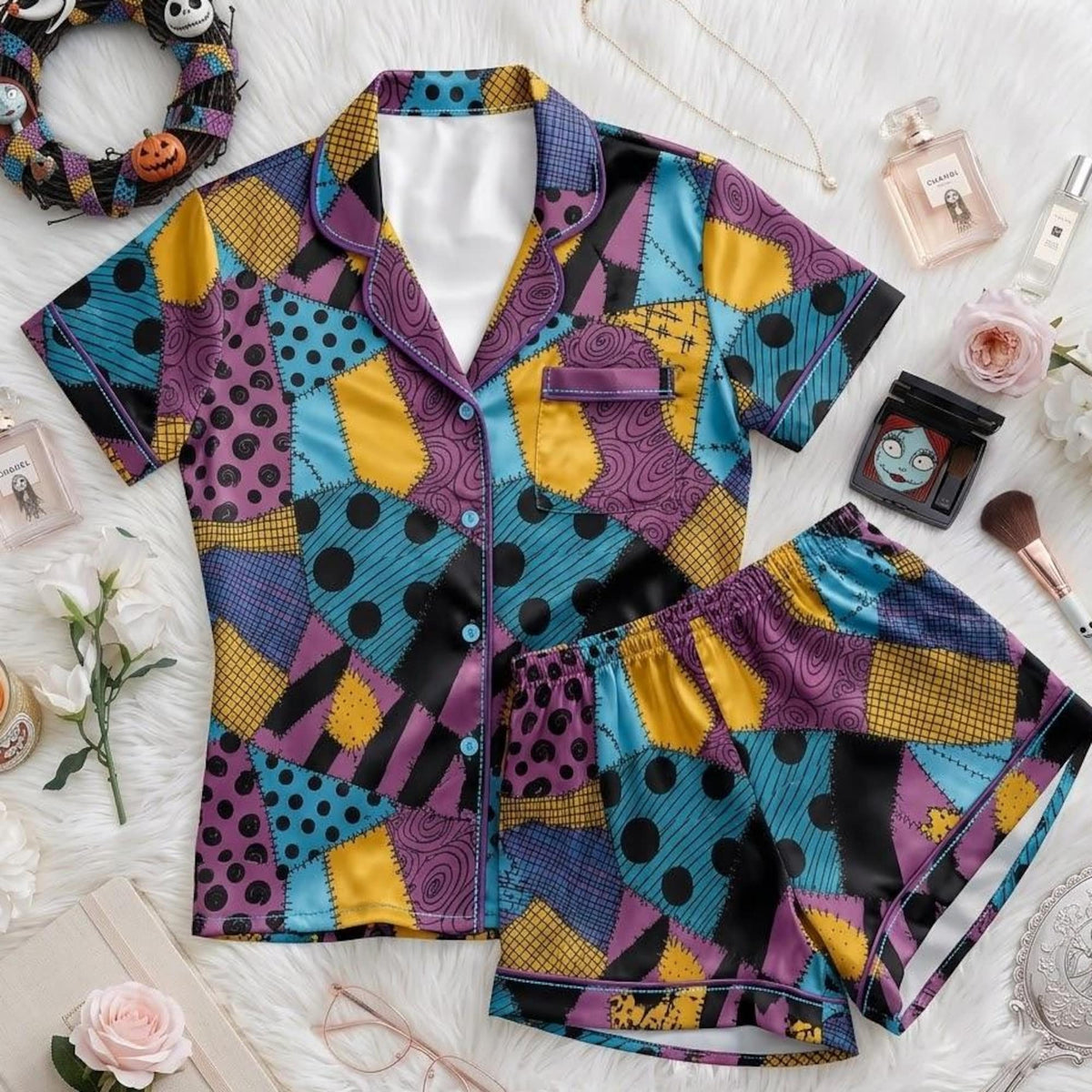 Disney Sally Skellington Pajama Set, Nightmare Before Christmas Sleepwear, Halloween Character Button Pajamas, Cozy Lounge Outfit