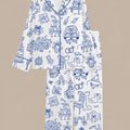 Blue Toile Bridal Party Pajamas Set, Bridesmaid PJs, Bachelorette Getting Ready Outfit, Wedding Day Sleepwear, Bridal Shower Gift