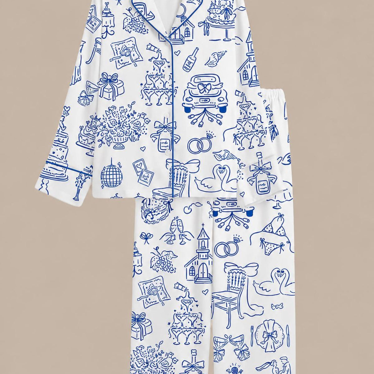 Blue Toile Bridal Party Pajamas Set, Bridesmaid PJs, Bachelorette Getting Ready Outfit, Wedding Day Sleepwear, Bridal Shower Gift
