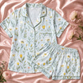 Women's Wildflower Pajama Set, Floral Satin PJs, Short Sleeve Shorts, Short Sleeve Pants, Long Sleeve Pants, Botanical Sleepwear