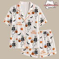 Halloween Skeleton Pajama Set, Spooky Pumpkin Silk Sleepwear, Cute Fall Loungewear, Matching Family Halloween PJs, Women Satin PJs