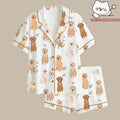 Golden Retriever Satin Pajama Set Cute Dog Lover Sleepwear Premium Like Loungewear Long and Short Sleeve PJs Set Puppy Theme Gift for Her