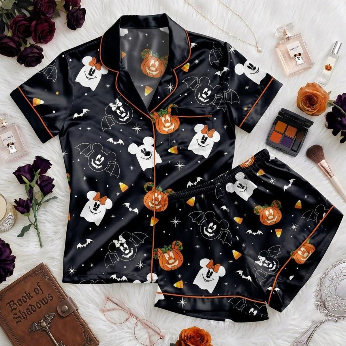Halloween Mickey Boo Pajama Set, Disney Mouse Ghost Sleepwear, Cute Spooky Button Pajamas, Trick Or Treat Loungewear