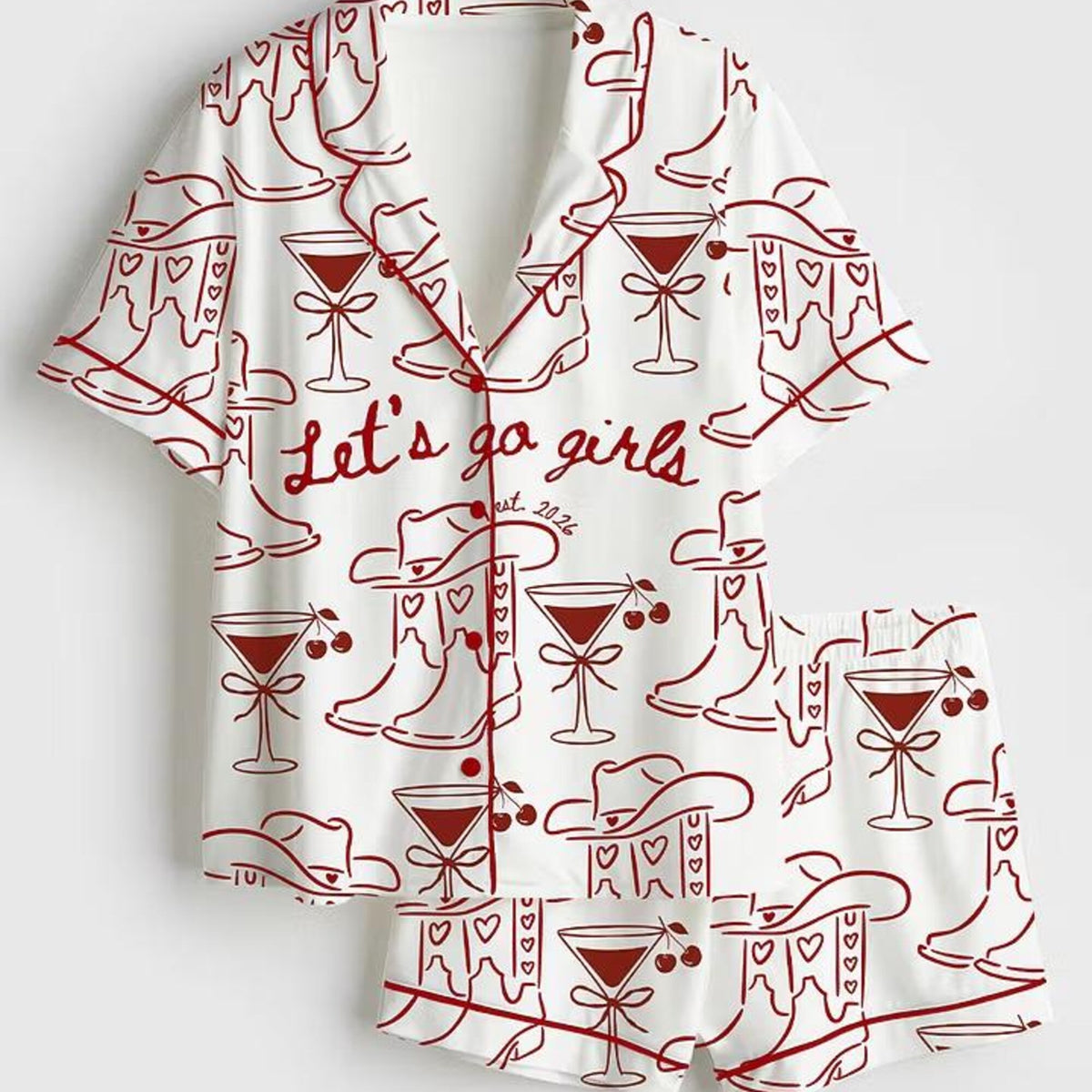 Lets Go Girls Country Pajamas, Cowgirl Bride Short Sleeve Satin Pjs, Western Bachelorette Sleepwear, Silky Nashville Bridal Party Gift