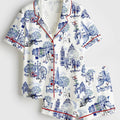 Christmas In London Pajamas, Winter London Vibes Satin Pjs, UK Travel Sleepwear, Festive British Holiday Button Down PJ Set