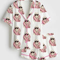 Spooky Ghost Halloween Pajamas, Cute Ghost Satin Pjs, Halloween Print Sleepwear, Festive Button Down PJ Set