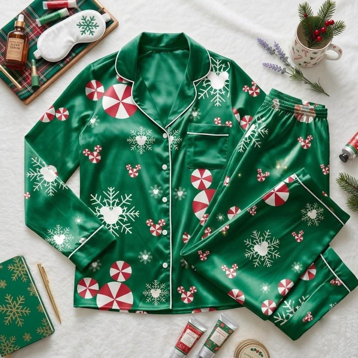 Disney Mickey Head Christmas Pajamas, Festive Mouse Character Nightwear, Holiday Sleep Outfit, Magical Winter Bedtime Wear For Fans