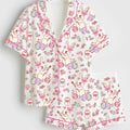 Easter Bunny Satin Pajama Set, Cute Spring Rabbit Silky Sleepwear, Short Sleeve Holiday Pjs, Springtime Gift For Her