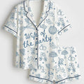 Wife Of The Party Pajamas, Bachelorette Short Sleeve Satin Pjs, Cute Bridal Wedding Party Sleepwear, Silky Bride Loungewear Gift Her