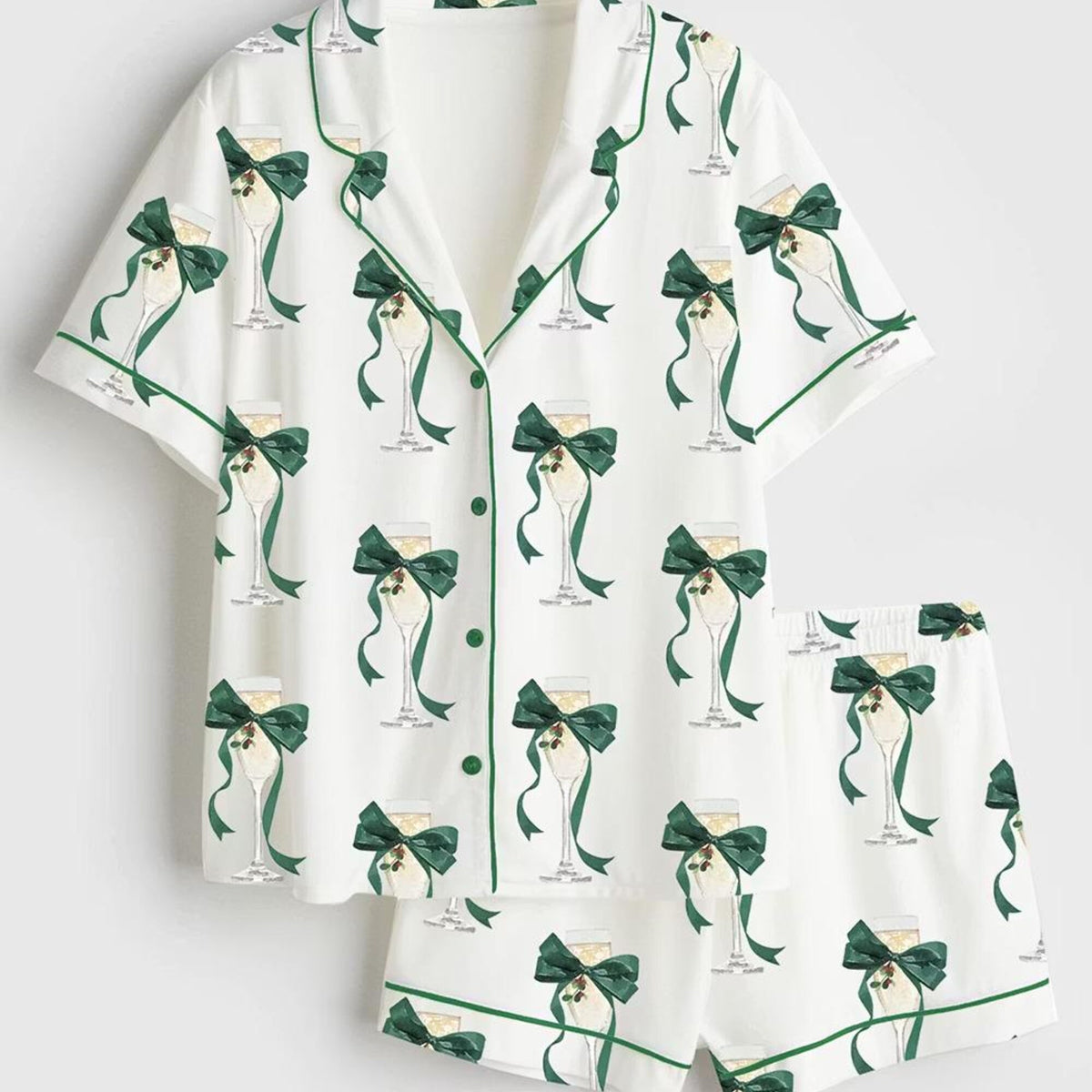 Preppy Prosecco Party Satin Pajama Set, Christmas Holiday Cocktail Sleepwear, Cute Festive Lounge Pjs for Women