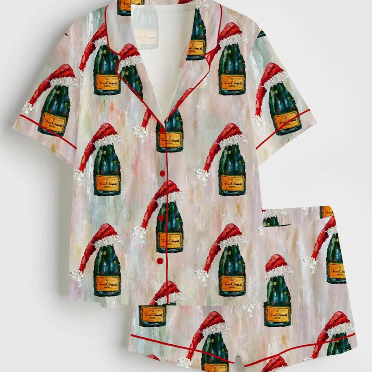 Veuve Champagne Christmas Satin Pajama Set, All I Want For Christmas Is Champagne Holiday Sleepwear, Festive Lounge Pjs