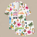 Hawaii Aloha Satin Pajamas • Tropical Vacation Sleepwear • Hibiscus & Pineapple Print, Gift For Her