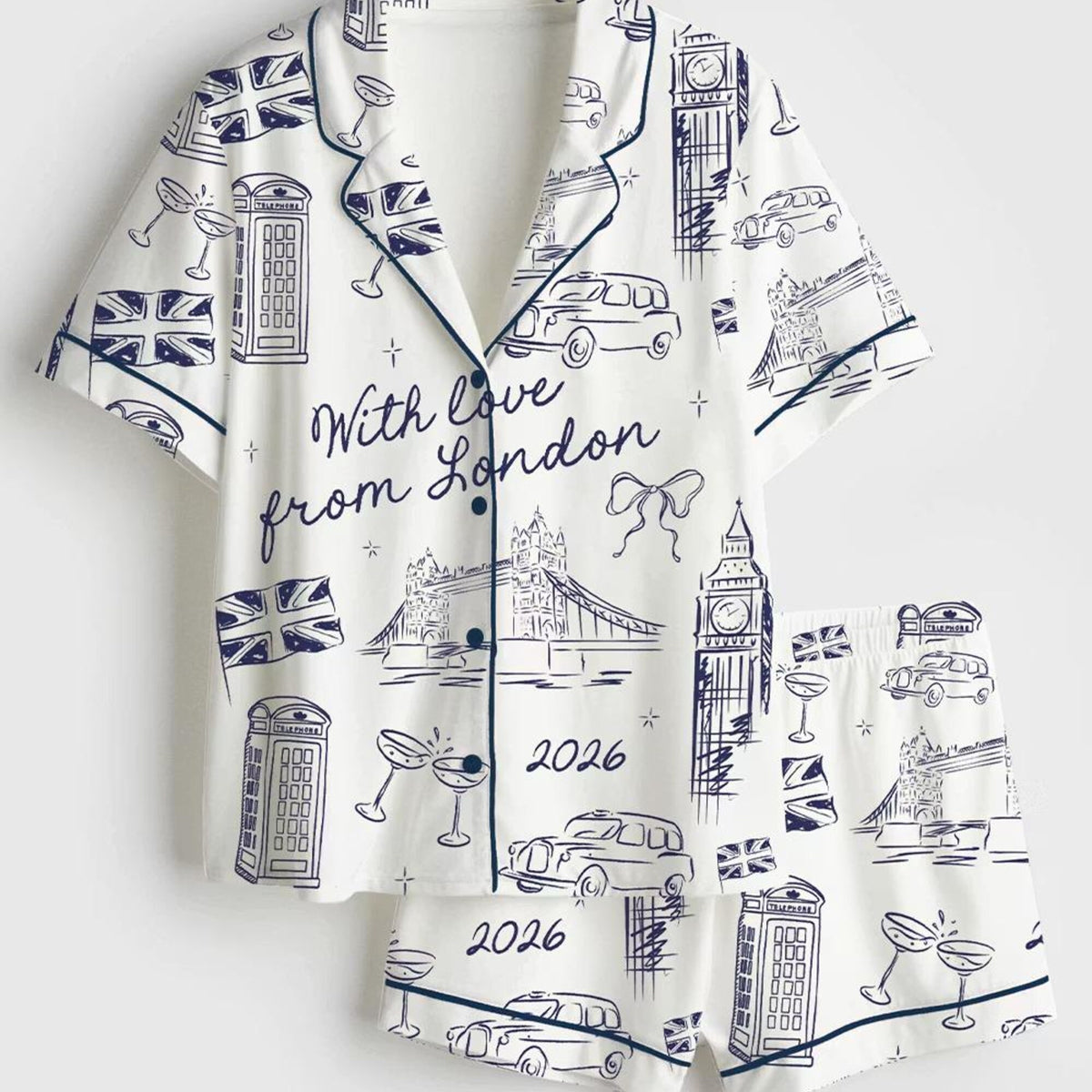 London Girls Trip Satin Pajamas, With Love From London Bachelorette Pjs, Short Sleeve Silky Sleepwear Set, Trip Party Gift