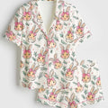 Pink Coquette Easter Rabbit Satin Pajamas, Bunny Bow Silky Sleepwear Set, Short Sleeve Pjs, Spring Loungewear, Gift