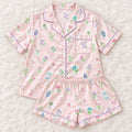 Pink Mahjong Satin Pajamas, Matching Women and Girls PJs, Mother Daughter Sleepwear, Mahjong Lover Gift, Short or Long Pajama Set