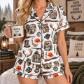 Deer Hunting Satin Pajama Set for Women, Camo Rifle Antler Outdoor PJs, Hunter Sleepwear, Cabin Hunting Gift