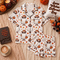 Chic Ghost Pajamas Set, Funny Boujie Ghost Short Sleeve PJs, Fall Pumpkin Iced Coffee Sleepwear, Halloween Pajama Shorts, Autumn Loungewear