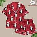Christmas Cat Pajamas, Cute Tuxedo Cat Sleepwear, Red Holiday Pjs, Xmas Kitty Loungewear Set, Matching Family Christmas Pajamas
