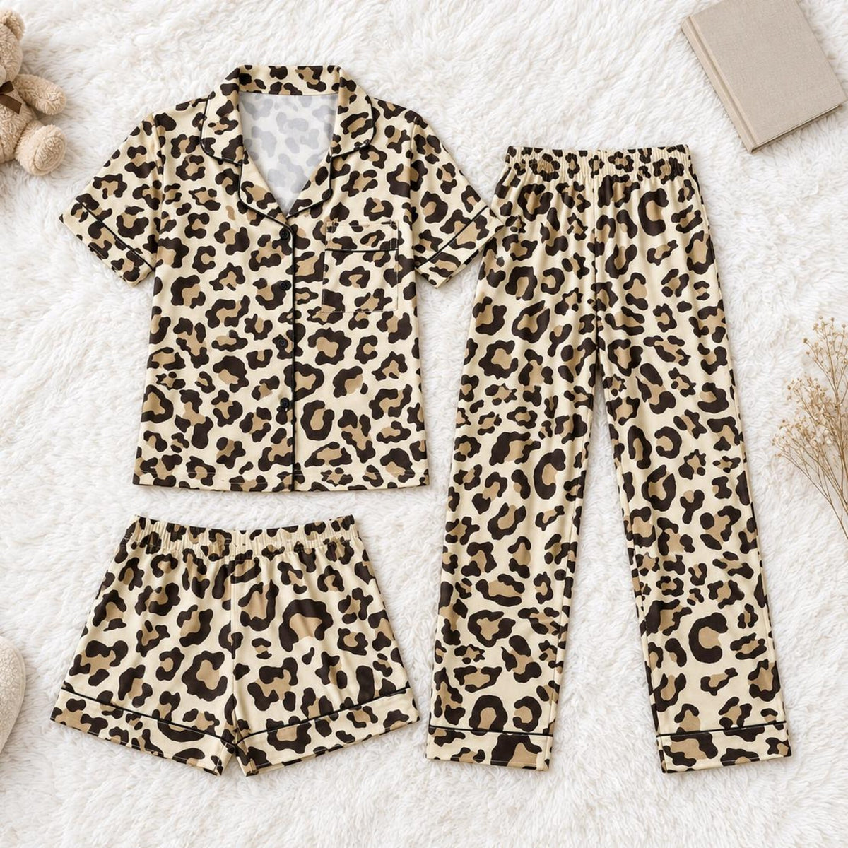 Mommy and Me Leopard Pajamas, Matching Satin Pajama Set, Mother Daughter Sleepwear, Kids Short or Long PJs, Family Matching Outfit