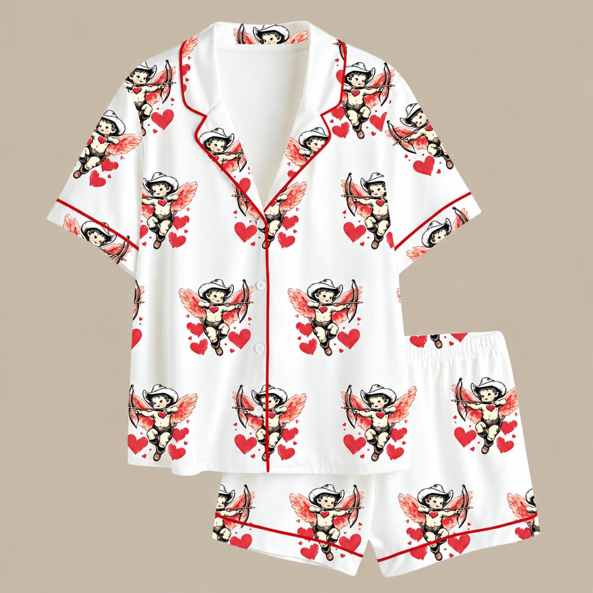 Cowboy Cupid Satin Pajama Set, Valentine's Day Sleepwear