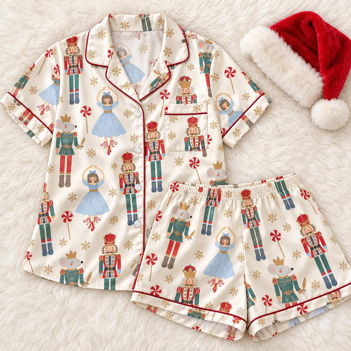 Nutcracker Satin Pajamas, Matching Family Christmas Pajama Set, Ballerina Holiday Sleepwear for Women and Kids, Long or Short PJs