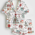 Retro Christmas Tis The Season Pajama Set, Cute Santa Hot Cocoa Holiday Short Sleeve Satin Pjs, Festive Xmas Loungewear Gift Santa