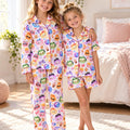 Viral Kawaii Dumpling Pajama Set, Cute Colorful Satin PJs, Y2K Foodie Sleepwear, Matching Family Pajamas Gift