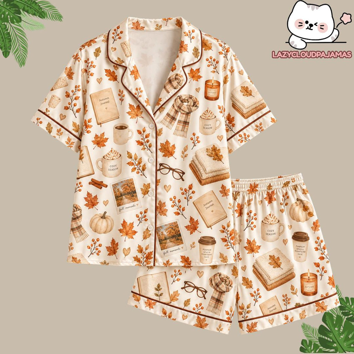 Italian Summer Wedding Pajamas, Pizza & Wine Print Sleepwear