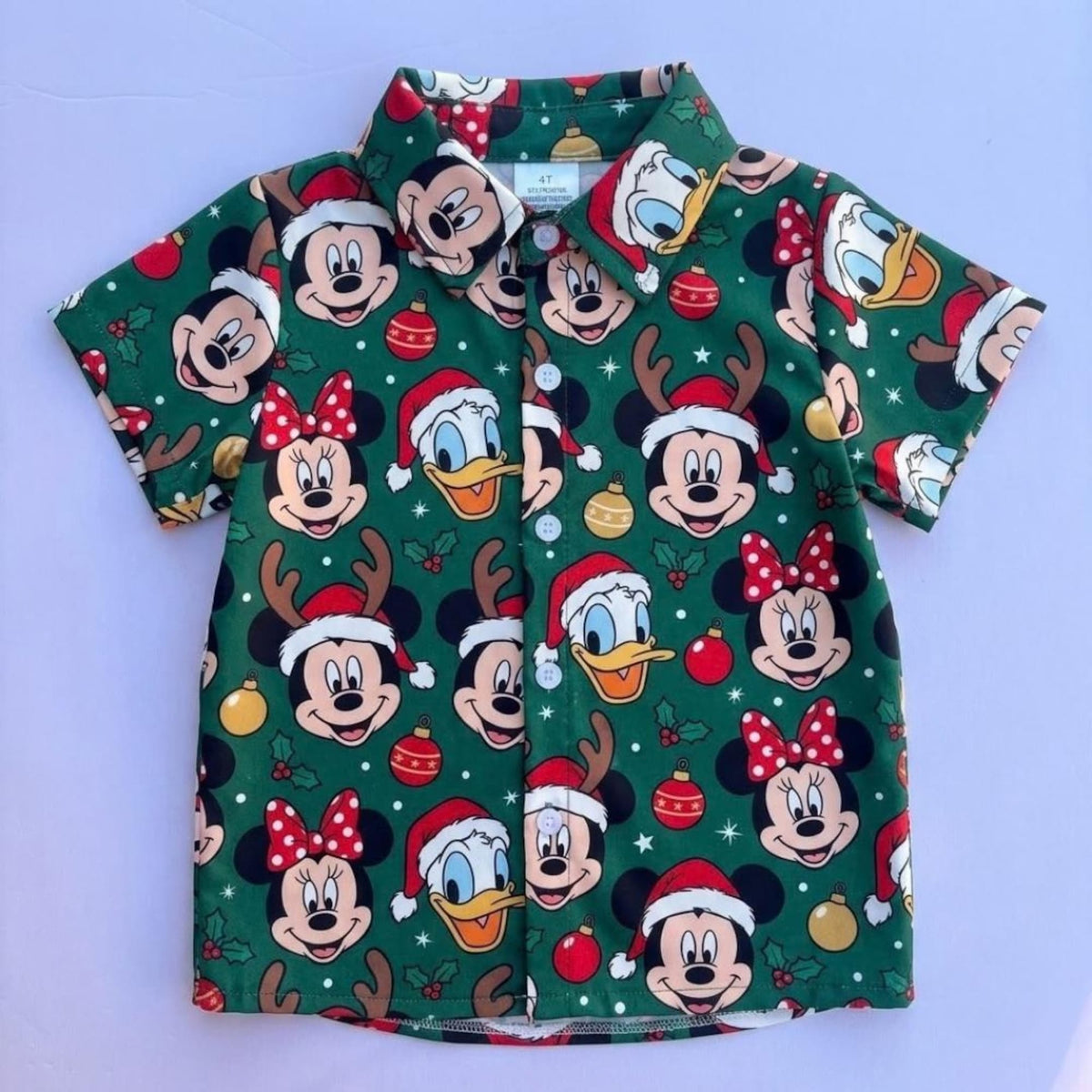 Kids Christmas Mouse Shirt, Disney Christmas Vacation Shirt, Green Button Down Shirt, Boys Girls Holiday Theme Park Shirt