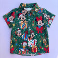 Kids Christmas theme park mouse green short sleeve button down shirt