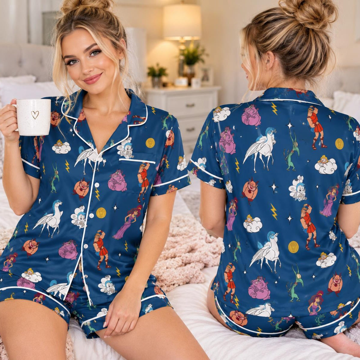 Disney Hercules Hades Satin Pajamas Set, Disney Retro Movie Sleepwear, Pegasus Phil Summer PJs, Disneyland Trip Birthday Gift For Girls