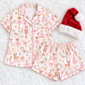 Pink Nutcracker Pajamas, Christmas Satin Short Pajama Set, Ballerina Holiday PJs, Matching Family Sleepwear for Women and Kids, Water Color