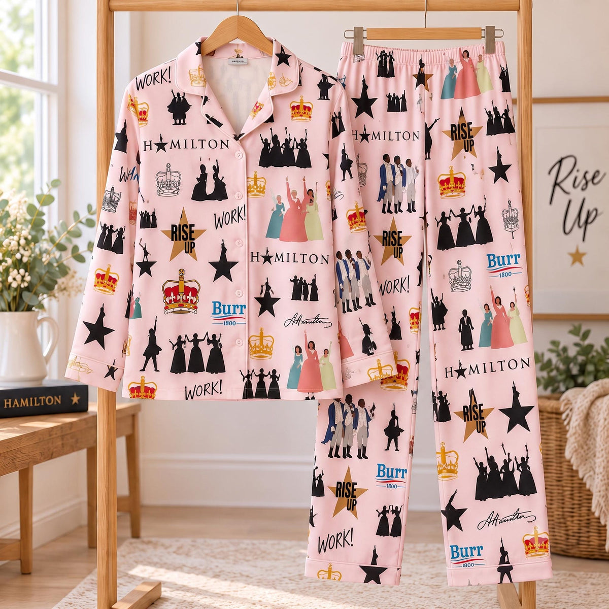 Women's Hamilton Broadway Pajama Set, Long Sleeve Button Down PJs