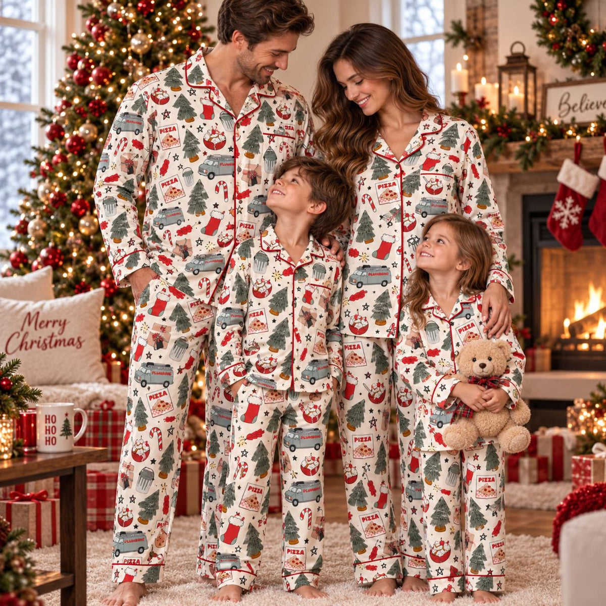 Funny Family Christmas Pajama Set, Funny Holiday Movie PJs, Satin Sleepwear Set, Festive Christmas Loungewear