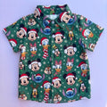 Kids Christmas Mouse Shirt, Disney Christmas Vacation Shirt, Green Button Down Shirt, Boys Girls Holiday Theme Park Shirt, Mickey and Friend