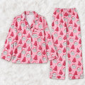Pink Santa Christmas Pajamas, Satin Family Matching PJs, Women and Kids Holiday Sleepwear, Long and Short Pajama Set