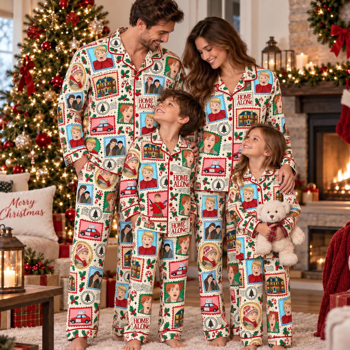 Home Alone Family Christmas Matching Holiday Pajama Set, Funny Holiday PJs, Christmas Movie Sleepwear for Kids and Adults