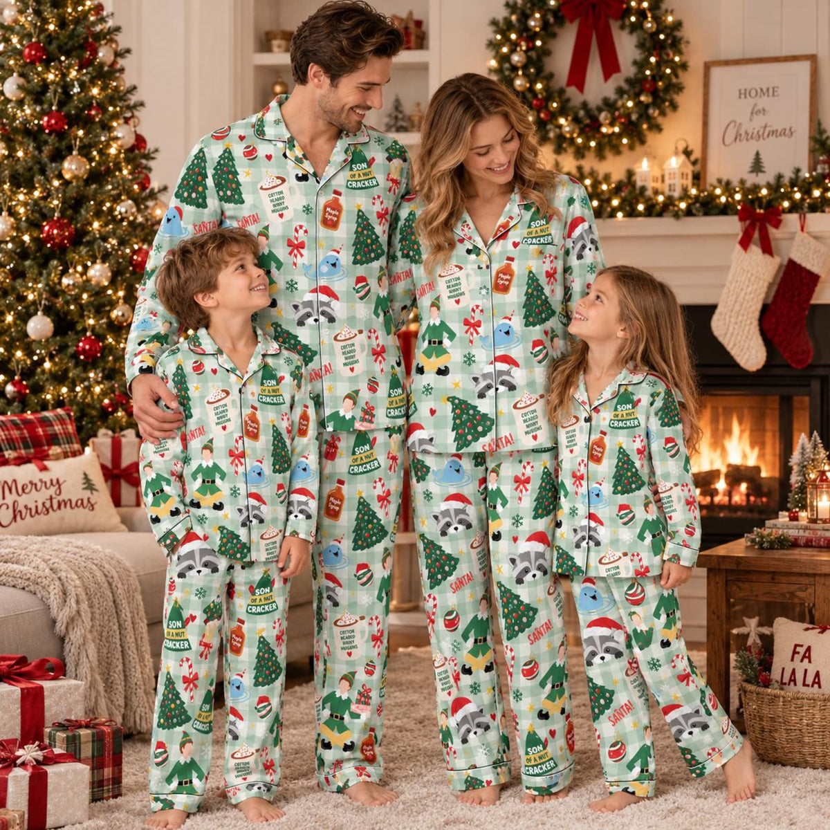 Matching Family Christmas Pajamas, Funny Elf Holiday Pajama Set, Christmas PJs, Festive Christmas Loungewear