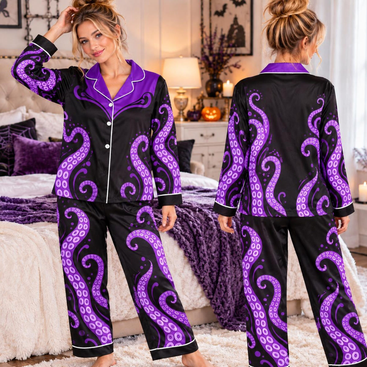 Disney Ursula Pajamas Set, Sea Witch Villain Costume, Purple Tentacle Cosplay Outfit, Mermaid Theme Park Sleepwear, Halloween Costume