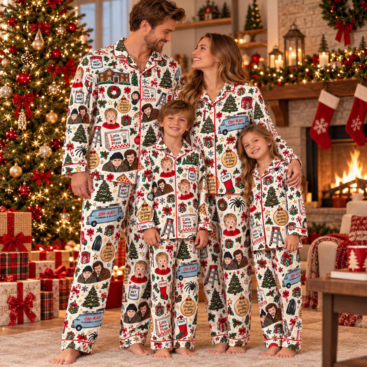 Home Alone Family Christmas Pajama Set, Funny Holiday PJs, Christmas Movie Sleepwear