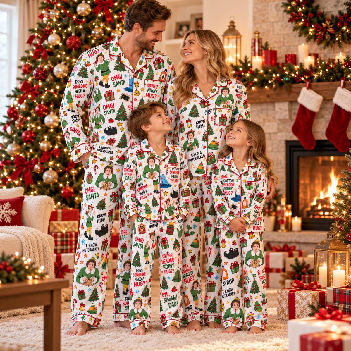 Funny Movie Christmas Matching Family Pajama, Retro Holiday Elf Inspired Xmas PJs, Festive Sleepwear for Family